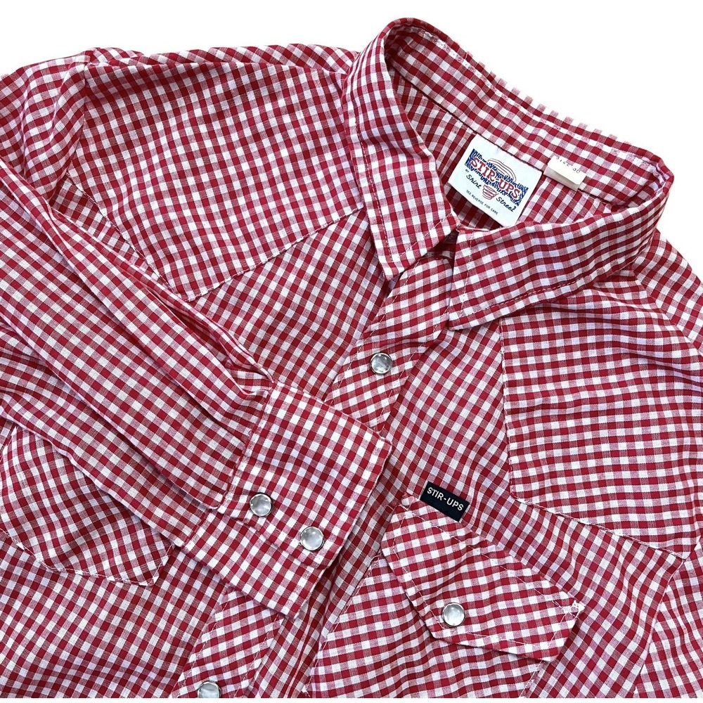 Vintage Stir-Ups Pearl Snap Shirt Mens S Red Gingham Cowboy Rodeo 60s Americana - Picture 1 of 7